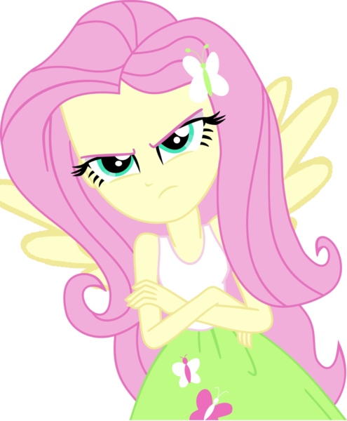 Size: 845x1024 | Tagged: safe, derpibooru import, edit, fluttershy, human, equestria girls, crossed arms, frown, humanized, image, png, simple background, solo, transparent background, winged humanization, wings