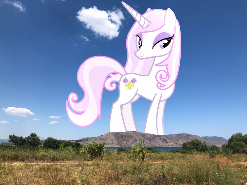 Size: 4032x3024 | Tagged: safe, artist:90sigma, derpibooru import, edit, editor:jaredking779, fleur-de-lis, pony, unicorn, female, giant pony, giant unicorn, giantess, high res, highrise ponies, image, irl, jpeg, macro, mare, mega giant, mountain, mountain range, photo, ponies in real life, solo