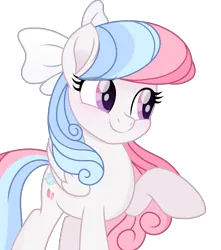 Size: 1080x1223 | Tagged: safe, artist:cstrawberrymilk, derpibooru import, oc, oc:strawberry dream, pegasus, pony, bow, cute, female, hair bow, image, mare, movie accurate, ocbetes, png, raised hoof, simple background, smiling, solo, transparent background