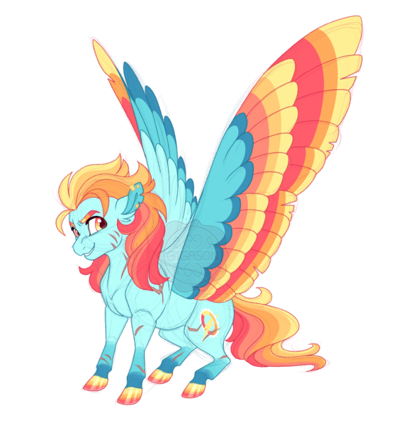 Size: 3000x3200 | Tagged: safe, artist:gigason, derpibooru import, oc, oc:firestorm, pegasus, pony, colored wings, female, image, magical lesbian spawn, mare, multicolored wings, offspring, parent:lightning dust, parent:rainbow dash, parents:rainbowdust, png, simple background, solo, transparent background, wings