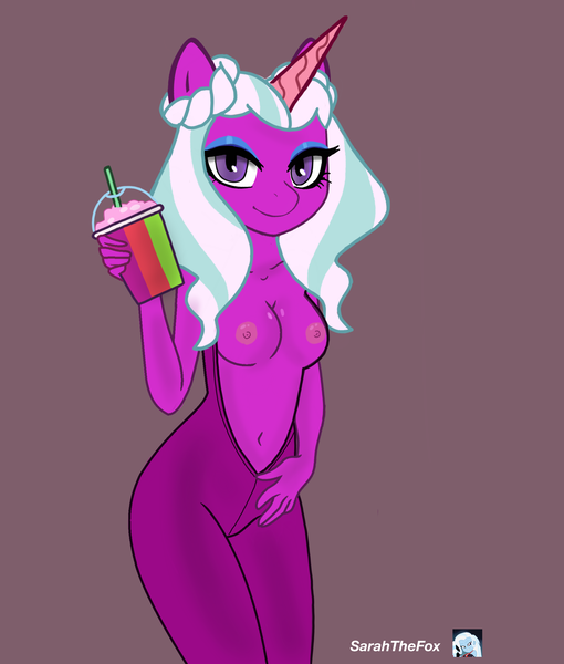 Size: 2550x3000 | Tagged: questionable, artist:sarahthefox97, artist:yaya54320bases, derpibooru import, anthro, g5, my little pony: tell your tale, spoiler:g5, spoiler:my little pony: tell your tale, spoiler:tyts01e50, base used, boobs and butt pose, female, image, nipples, nudity, opaline alone, opaline arcana, png, sexy, solo, solo female