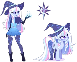 Size: 5124x4091 | Tagged: safe, artist:gihhbloonde, derpibooru import, human, pony, unicorn, clothes, dress, female, hat, human ponidox, image, magical lesbian spawn, mare, offspring, parent:trixie, parent:twilight sparkle, parents:twixie, png, self paradox, self ponidox, simple background, socks, thigh highs, transparent background, witch hat