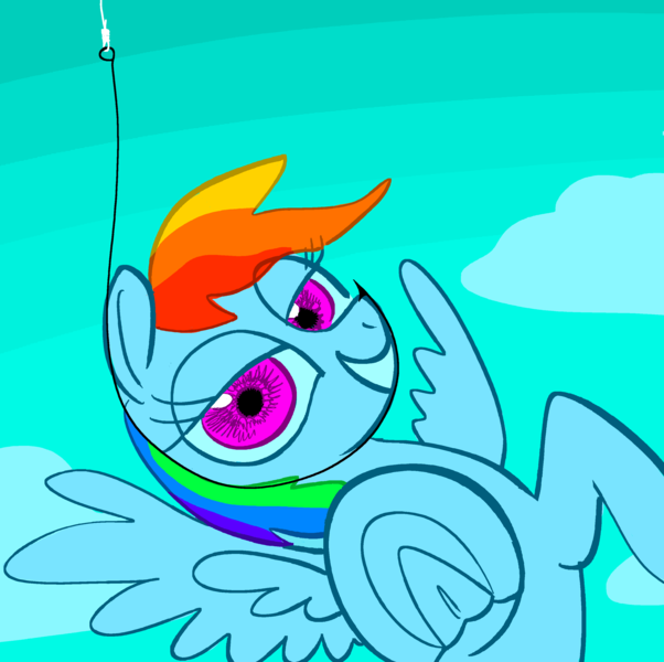 Size: 3008x3000 | Tagged: safe, artist:ja0822ck, derpibooru import, rainbow dash, pegasus, bait, hook, image, png, sky, solo