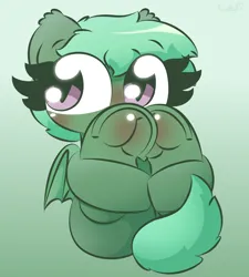 Size: 1800x2000 | Tagged: safe, artist:cushyhoof, derpibooru import, oc, oc:poni, unofficial characters only, bat pony, pony, bat pony oc, bat wings, blushing, butt, commission, cute, fetish, frog (hoof), gradient background, hoof blush, hoof fetish, hoofbutt, hooves, image, looking at you, plot, png, shy, solo, tail, underhoof, wings