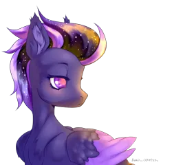 Size: 2500x2400 | Tagged: safe, artist:deadoyster, derpibooru import, oc, oc:shadow galaxy, unofficial characters only, pegasus, pony, chest fluff, commission, ear fluff, ethereal mane, image, png, simple background, solo, starry mane, transparent background, wings, ych result