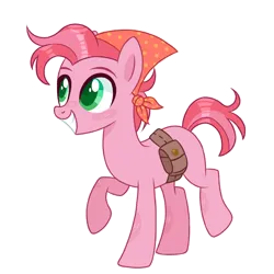 Size: 1280x1280 | Tagged: safe, artist:pinklem0nadepunk, derpibooru import, oc, unofficial characters only, earth pony, pony, bandana, base used, colored pupils, female, grin, image, mare, offspring, outline, parent:big macintosh, parent:pinkie pie, parents:pinkiemac, png, simple background, smiling, solo, sparkles, toolbelt, transparent background, white outline