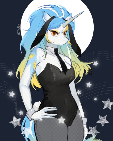 Size: 2048x2565 | Tagged: suggestive, artist:tabithaqu, derpibooru import, oc, oc:tabitha, anthro, unicorn, bunny suit, clothes, female, image, jpeg, solo, solo female