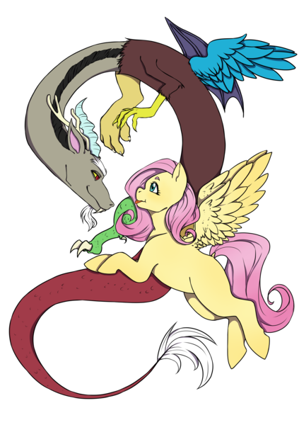 Size: 2039x2893 | Tagged: safe, artist:natt333, derpibooru import, discord, fluttershy, pegasus, pony, discoshy, duo, female, image, male, png, shipping, simple background, straight, transparent background