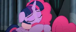 Size: 1597x671 | Tagged: safe, derpibooru import, screencap, pinkie pie, twilight sparkle, twilight sparkle (alicorn), alicorn, earth pony, pony, my little pony: the movie, 2017, cute, daaaaaaaaaaaw, diapinkes, duo, duo female, eyes closed, female, floppy ears, forgiveness, g4, hug, image, mare, png, reconciliation, twiabetes