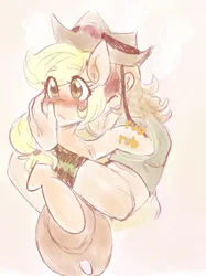 Size: 1213x1624 | Tagged: safe, artist:mimiporcellini, derpibooru import, applejack, earth pony, human, colored sketch, crossover, crossover shipping, hol horse, holjack, human male, image, interspecies, jojo's bizarre adventure, male, png, shipping, sketch