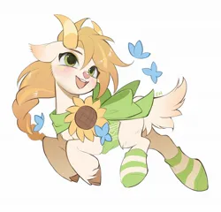 Size: 2048x1970 | Tagged: safe, artist:amo, derpibooru import, oc, unofficial characters only, clothes, cloven hooves, image, jpeg, open mouth, open smile, simple background, smiling, socks, solo, striped socks, white background