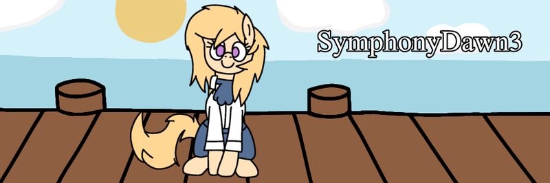 Size: 1000x333 | Tagged: safe, artist:symphonydawn3, derpibooru import, oc, oc:jackie spectre, unofficial characters only, earth pony, pony, banner, clothes, earth pony oc, female, image, looking at you, mare, ocean, pier, png, sailor, scenery, sitting, smiling, smiling at you, solo, water