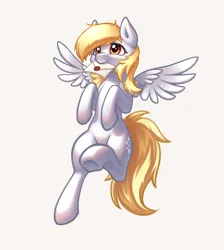 Size: 2600x2900 | Tagged: safe, artist:scorpomane, derpibooru import, derpy hooves, pegasus, pony, cute, derp, derpabetes, female, flying, image, jpeg, letter, mare, mouth hold, simple background, solo, spread wings, white background, wings