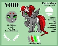 Size: 4054x3183 | Tagged: safe, artist:opalacorn, derpibooru import, oc, oc:void, unofficial characters only, pegasus, pony, beanbrows, ear piercing, earring, eyebrows, female, green background, image, jewelry, jpeg, laurel, mare, mole, necklace, nose piercing, nose ring, piercing, raised hoof, reference sheet, simple background, solo, unshorn fetlocks