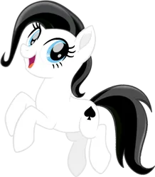 Size: 795x913 | Tagged: safe, artist:tankman, derpibooru import, oc, oc:spades ace, unofficial characters only, earth pony, pony, black hair, black mane, black tail, blue eyes, cutie mark, female, happiness, happy, image, light skin, mare, open mouth, png, reference sheet, simple background, smiling, solo, tail, transparent background, white body