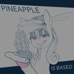 Size: 1100x1100 | Tagged: safe, artist:stray prey, derpibooru import, oc, oc:pryeblue, unofficial characters only, pony, unicorn, image, pineapple pizza, png, solo