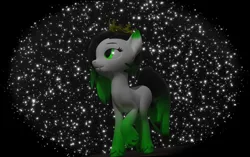Size: 3439x2155 | Tagged: safe, artist:lithus, derpibooru import, oc, oc:lithus, unofficial characters only, pony, wolf, wolf pony, 3d, blender, blender cycles, crown, fangs, gradient ears, gradient mane, green eyes, green mane, image, jewelry, looking up, png, pose, regalia, solo, starry eyes, stars, white body, wingding eyes