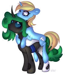 Size: 3549x4096 | Tagged: safe, derpibooru import, oc, oc:pincer, oc:skydreams, changeling, pony, unicorn, changeling proto-queen, commission, cute, female, image, mare, png, simple background, snuggling, transparent background, ych result