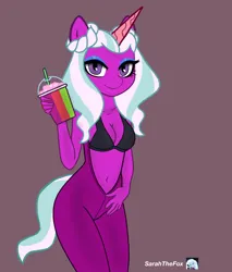 Size: 2550x3000 | Tagged: suggestive, artist:sarahthefox97, derpibooru import, alicorn, anthro, equestria girls, g5, clothes, image, leather, leather vest, opaline arcana, png, sexy, vest