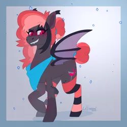 Size: 2000x2000 | Tagged: safe, artist:lionbun, derpibooru import, oc, oc:peach velvet, unofficial characters only, bat pony, pony, blushing, clothes, cute, female, image, mare, png, socks, solo, stockings, striped socks, thigh highs