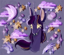 Size: 1153x1000 | Tagged: safe, artist:p0rk-guts, derpibooru import, twilight sparkle, alicorn, pony, cloud, comet, eyelashes, fangs, image, moon, png, solo, stars
