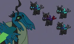 Size: 2000x1200 | Tagged: safe, artist:snowfilly, kevin (changeling), ocellus, pharynx, queen chrysalis, thorax, changeling, changeling queen, changedling brothers, chrysalis day, female, image, png