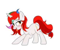 Size: 3705x3085 | Tagged: suggestive, artist:equestria secret guard, derpibooru import, oc, oc:shallow light, unofficial characters only, pony, unicorn, bedroom eyes, blushing, female, horn, image, looking back, mare, png, red hair, simple background, tongue out, transparent background, unicorn oc