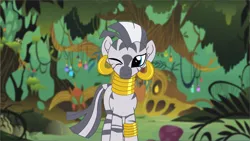 Size: 1920x1080 | Tagged: safe, artist:tiarawhy, derpibooru import, zecora, zebra, female, forest, image, png, pony waifu sim, solo, tree