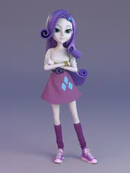 Size: 1920x2560 | Tagged: safe, artist:tsukasa hori, rarity, equestria girls, 3d, 3d model, 3d render, belt, blouse, bracelet, clothes, crossed arms, cutie mark, cutie mark on clothes, gradient background, hairclip, image, jewelry, jpeg, socks, tennis shoes