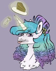 Size: 1500x1900 | Tagged: safe, artist:cluterdrop, derpibooru import, princess celestia, alicorn, pony, alternate hairstyle, bust, cake, cakelestia, female, food, fork, glow, glowing horn, horn, image, jpeg, magic, mare, portrait, simple background, solo, sternocleidomastoid, telekinesis, that pony sure does love cakes, tongue out