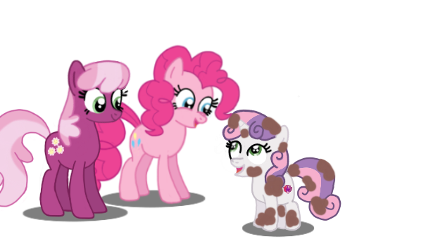 Size: 605x350 | Tagged: safe, artist:lil' pegasus, derpibooru import, cheerilee, pinkie pie, sweetie belle, earth pony, pony, unicorn, dirty, female, filly, foal, g3.5, image, mare, newborn cuties, png, redraw, simple background, transparent background, trio, trio female