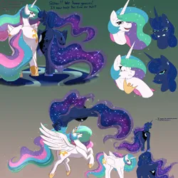 Size: 6000x6000 | Tagged: suggestive, artist:aerospine, derpibooru import, princess celestia, princess luna, alicorn, pony, absurd resolution, alternate universe, butt, digital art, duo, duo female, ethereal mane, ethereal tail, expressions, female, image, large butt, mare, moonbutt, plot, plot pair, png, quadrupedal, rear view, royal sisters, siblings, sisters, smiling, spread wings, starry mane, stars, sunbutt, tail, wings