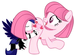Size: 1102x816 | Tagged: suggestive, artist:tanahgrogot, derpibooru import, oc, oc:aldrin, oc:annisa trihapsari, unofficial characters only, alicorn, earth pony, pony, annibutt, butt, duo, eyes closed, female, image, kiss mark, kiss my ass, lipstick, mare, open mouth, open smile, plot, png, simple background, smiling, transparent background