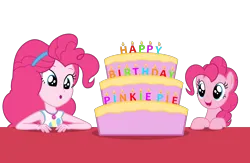 Size: 2300x1500 | Tagged: safe, artist:lightning_musicwave, derpibooru import, pinkie pie, earth pony, pony, equestria girls, birthday, cake, clothes, cute, female, females only, food, image, mare, png, self paradox, self ponidox