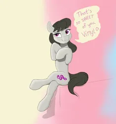 Size: 1686x1794 | Tagged: safe, artist:shpinat9, derpibooru import, octavia melody, earth pony, pony, cute, female, image, implied vinyl scratch, mare, png, simple background, sitting, solo, speech bubble, tavibetes