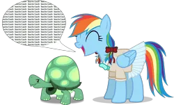 Size: 2739x1659 | Tagged: safe, artist:sersys, derpibooru import, rainbow dash, tank, alternate hairstyle, annoyed, annoying, backslash, bow, bowtie, clothes, image, png, reference, sailor uniform, simple background, skirt, speech bubble, text, transparent background, uniform