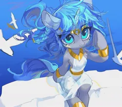 Size: 1105x970 | Tagged: safe, derpibooru import, oc, oc:cork, pony, unicorn, clothes, cute, egyptian, female, greek, greek clothes, image, jpeg, long mane, mare, solo, solo female