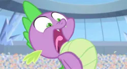 Size: 1732x934 | Tagged: safe, derpibooru import, edit, edited screencap, screencap, spike, equestria games (episode), image, jpeg, open mouth, puffed chest, solo