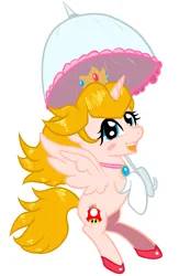 Size: 1500x2300 | Tagged: safe, artist:flutterblaze, derpibooru import, alicorn, pony, fanart, female, g4, image, png, princess peach, simple background, solo, super mario bros., vector, white background