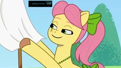 Size: 3072x1727 | Tagged: safe, derpibooru import, edit, edited screencap, screencap, posey (g5), earth pony, pony, g5, my little pony: tell your tale, spoiler:g5, spoiler:my little pony: tell your tale, spoiler:tyts01e47, female, image, jpeg, mare, smiling, solo, sunny's smoothie moves