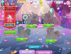 Size: 2048x1536 | Tagged: safe, derpibooru import, official, honeysuckle, seashell (g1), snuzzle, earth pony, flutter pony, pony, g1, bow, coin, collection, costs real money, english, female, forget-me-not, gameloft, gem, group, image, mare, mobile game, my little pony: magic princess, numbers, png, starshine (g1), tail, tail bow, text, timer, wings