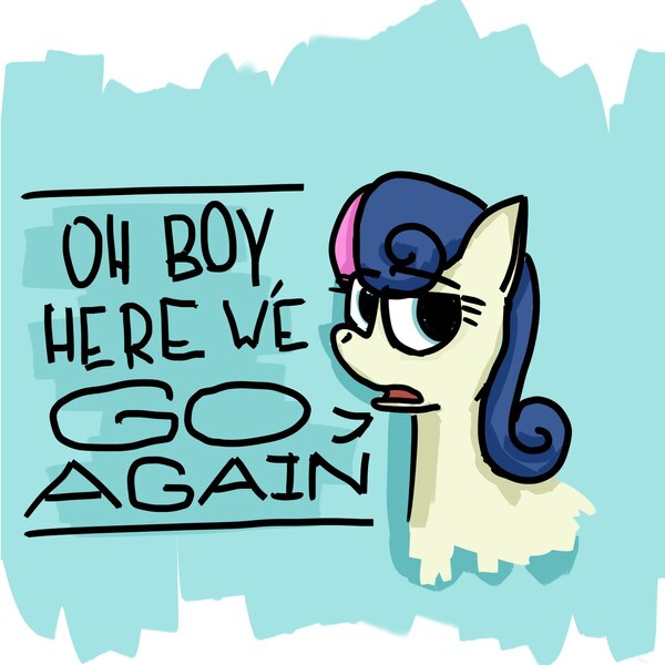 Size: 1652x1652 | Tagged: safe, artist:ploskostnost, derpibooru import, bon bon, sweetie drops, earth pony, pony, bon bon is not amused, here we go again, image, jpeg, solo, unamused