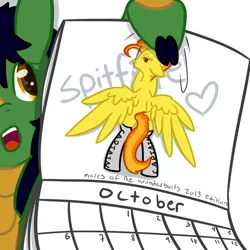 Size: 1280x1280 | Tagged: suggestive, artist:maplesquidarts, derpibooru import, part of a set, spitfire, oc, oc:kappa the kirin, kirin, pony, calendar, clothes, image, png, socks, solo focus