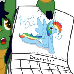 Size: 2000x2000 | Tagged: safe, artist:maplesquidarts, derpibooru import, part of a set, rainbow dash, oc, oc:kappa the kirin, kirin, pony, 2013, calendar, image, png, solo focus