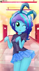 Size: 671x1222 | Tagged: suggestive, artist:charliexe, derpibooru import, equestria girls, g5, :p, alternate hairstyle, bunny ears, clothes, cute, equestria girls-ified, female, freckles, image, jpeg, misty brightdawn, mistybetes, one eye closed, pink panties, short, skirt, solo, solo female, tongue out, upskirt, wink