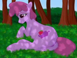 Size: 3200x2400 | Tagged: suggestive, artist:eklipsethepony, derpibooru import, berry punch, berryshine, earth pony, anus, butt, dappled sunlight, drunk, image, implied anus, implied vulva, lying down, nudity, plot, png, side, simplistic anus, solo, tail, tail aside, tree