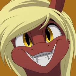 Size: 1000x1000 | Tagged: artist needed, source needed, safe, derpibooru import, oc, oc:picture perfect, bat pony, braces, cute, fangs, female, image, looking at you, ocbetes, png, sharp teeth, smiling, solo, solo female, teeth, yellow eyes