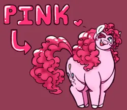 Size: 1438x1248 | Tagged: safe, artist:p0rk-guts, derpibooru import, pinkie pie, earth pony, pony, arrow, captain obvious, fat, heart, image, obese, one eye closed, open mouth, pink background, png, simple background, solo, wink