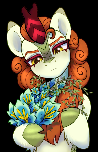 Size: 1300x2000 | Tagged: safe, artist:cherry_kotya, derpibooru import, autumn blaze, kirin, flower, grumpy, image, png, solo