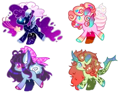 Size: 2120x1640 | Tagged: safe, artist:anno酱w, derpibooru import, oc, bat pony, dracony, dragon, hybrid, original species, pegasus, pony, base used, blind bag, bow, bunny ears, candy, chibi, cloud, ethereal mane, flower, flower in hair, flowing hair, flowing mane, flowing tail, food, ice cream, image, png, rabbit pony, rainbow, shooting star, simple background, starry mane, stars, tail, toy, transparent background